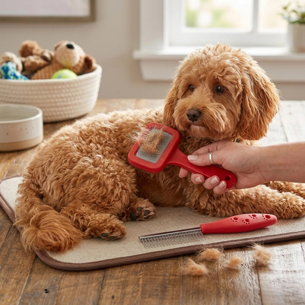 Kit Toelettatura per Cani e Gatti con Spazzola Cardatore e Pettine a Denti Stretti, Rimozione Pelo Morto e Sottopelo, Accessori Grooming Professionale Rosso