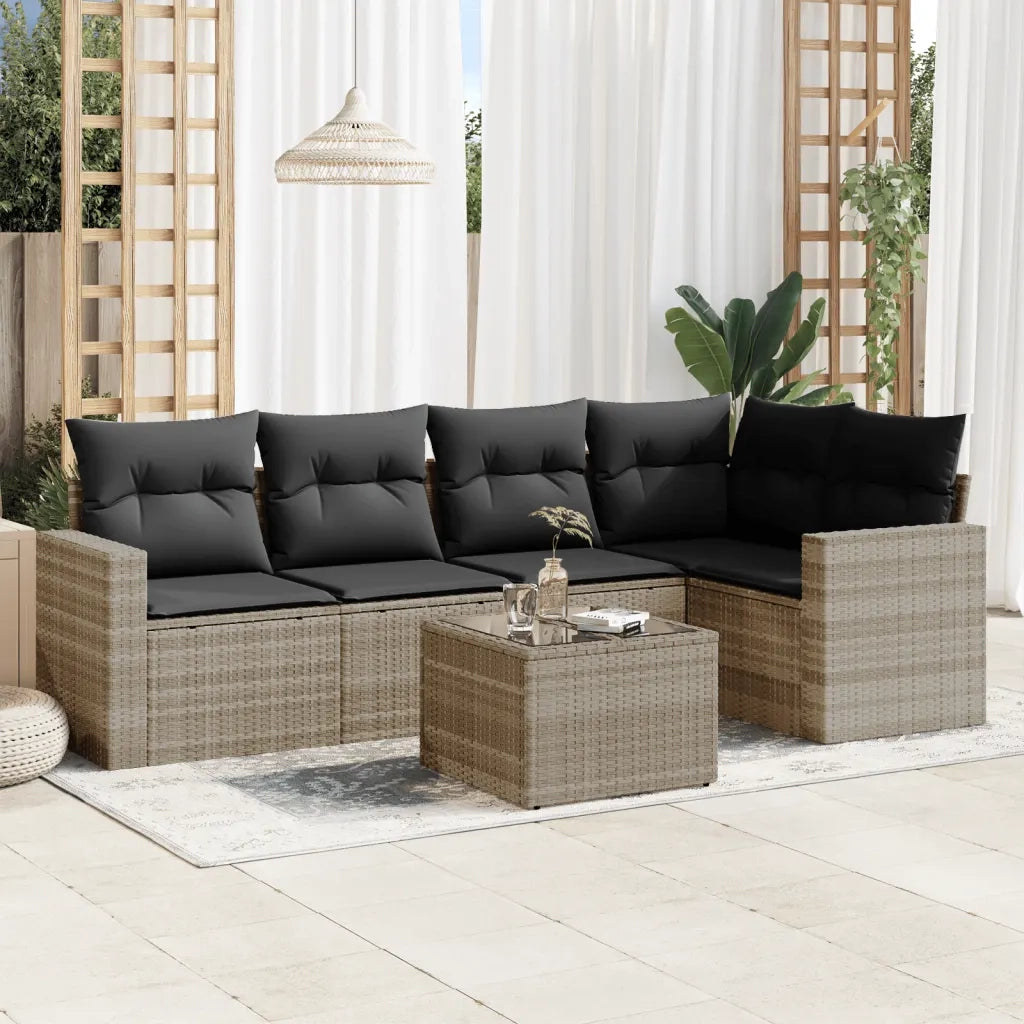 Set Divano da Giardino 6pz | Set Salotto da Giardino con Cuscini Grigio Chiaro Polyrattan