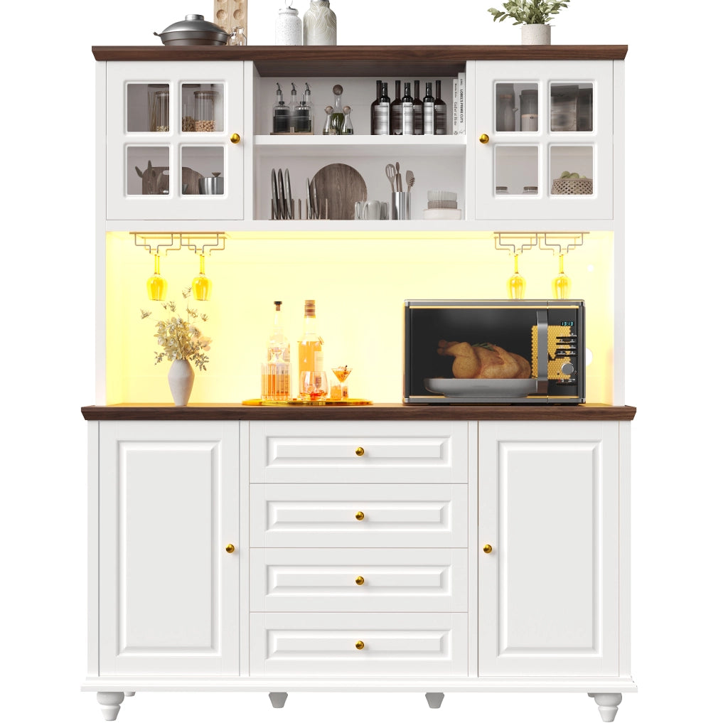 Credenza alta da cucina con 4 cassetti; ripiani regolabili e LED RGB; per cucina; 140 × 40 × 179.5 cm