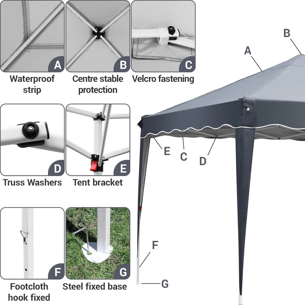 Gazebo Pieghevole 3x3 Impermeabile con 4 PCS Sacchi di Sabbia, UV 50+ 4 Pareti Laterali, Tenda da Campeggio, Giardino, Festival e Feste Grigio