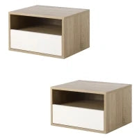 Set 2 Comodini Sospesi con Cassetto e Ripiano 45x35x27.5cm - Bianco e Color Legno