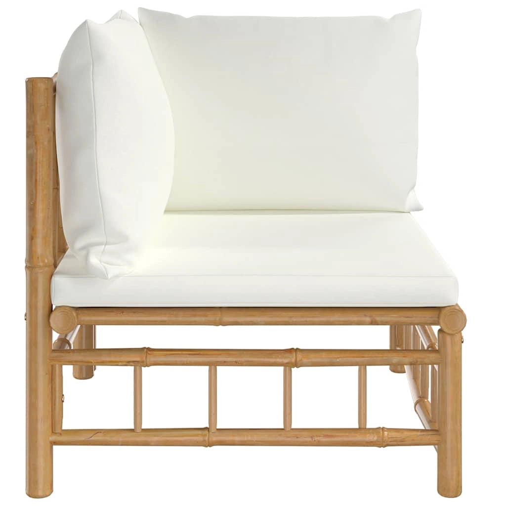 Divano Angolare da Giardino con Cuscini Bianco Crema in BambÃ¹cod mxl 94682