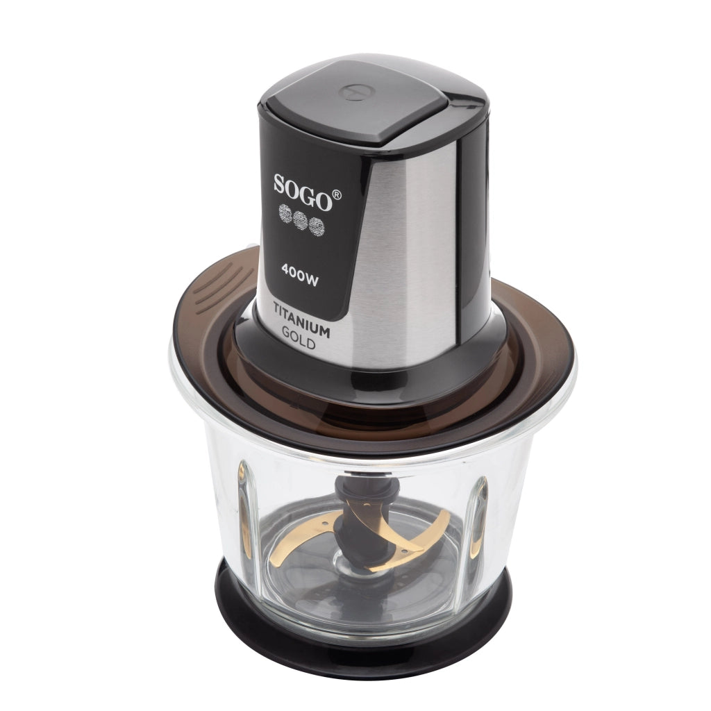 Tritatutto elettrico da cucina con contenitore vetro 1.5L, 4 lame titanio, 400W per verdure carne frutta - SOGO