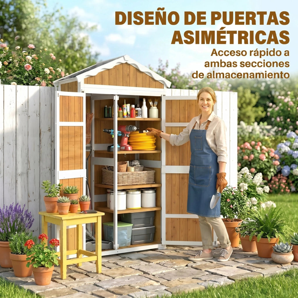 Armadio da Giardino in Legno ¨C zephmum ¨C 105x55x179 cm con 4 Ripiani e Tetto in Metallo Galvanizzato