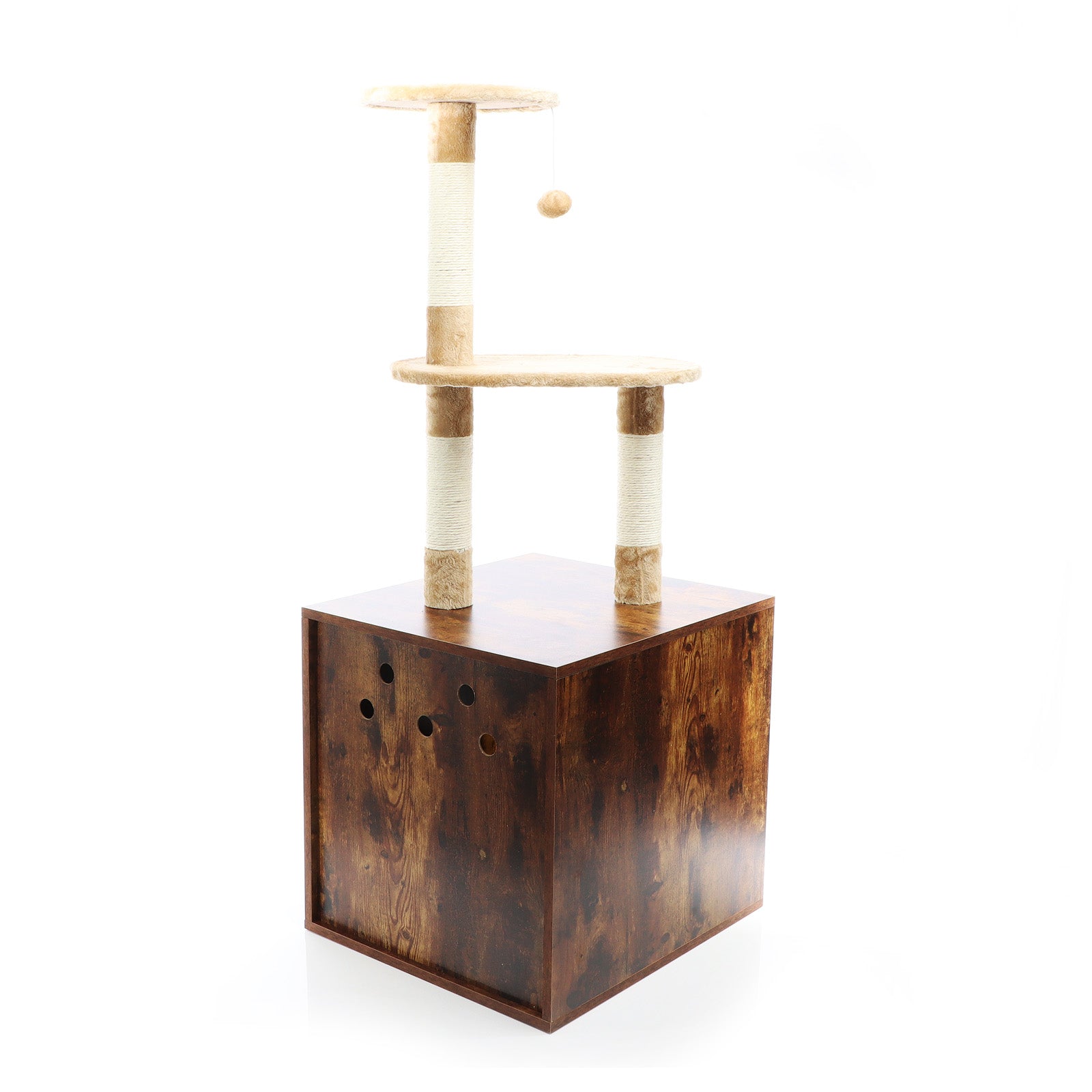Fudajo Albero tiragraffi Design con box in legno marrone Mobile multifunzione con toilette gatti