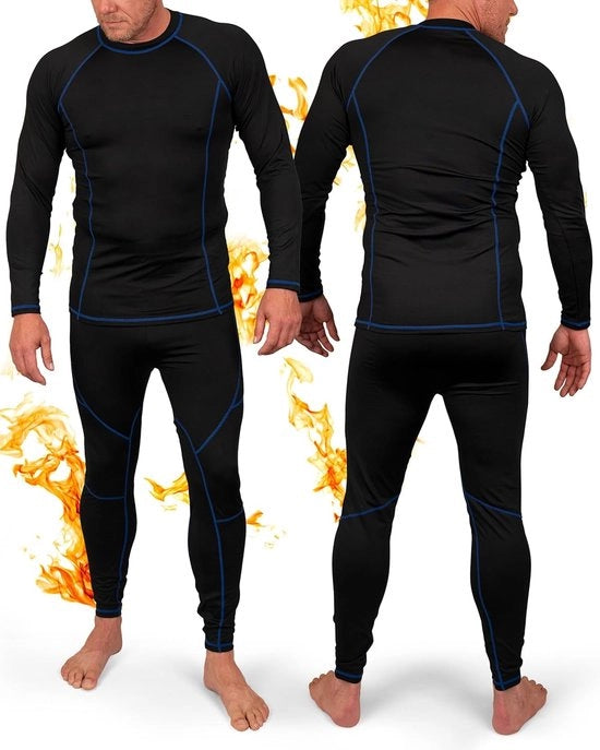 Set di maglietta termica per uomini - funzionale e calda - 2 pezzi - nero - cotone e poliestere - diverse misure