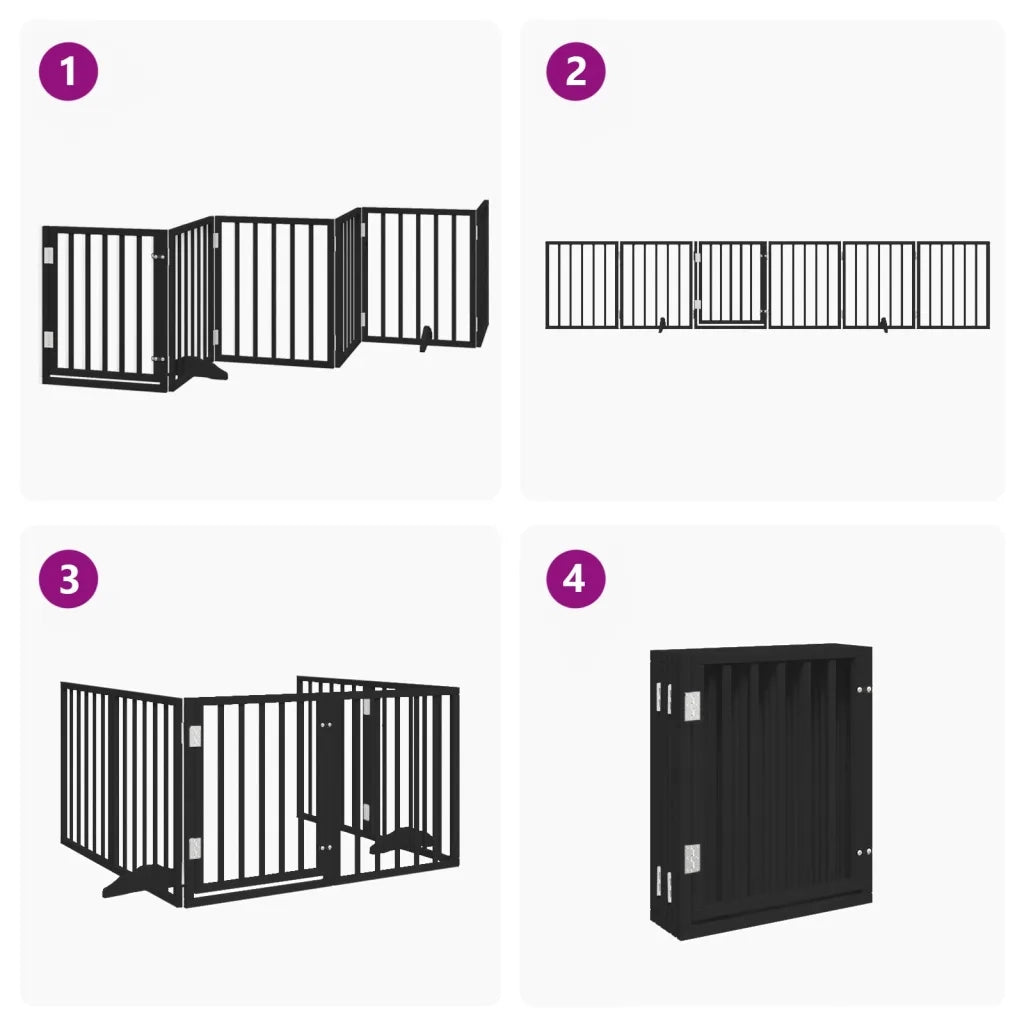 Cancello per Cani Porta Pieghevole Nero 6 Pannelli 300cm Pioppo 352189