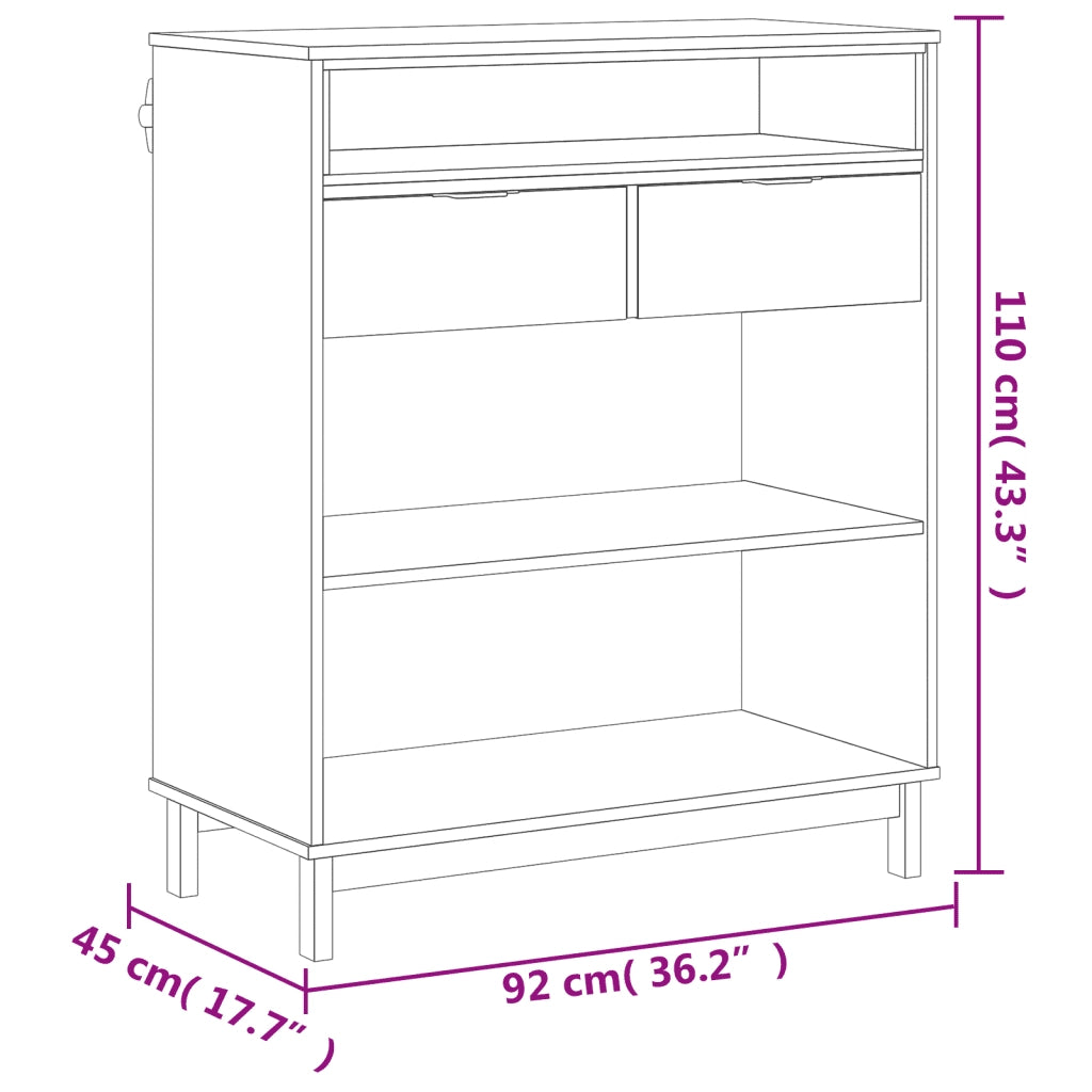 Tavolino da Bar FLAM 92x45x110 cm in Legno Massello di Pino