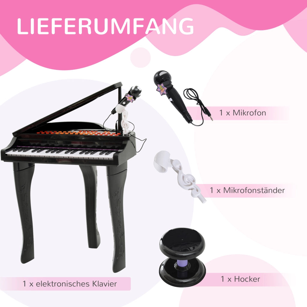Tastiera Musicale per Bambini con 37 Tasti ¨C Xylo ¨C Con Sgabello, Microfono, LED e Registrazione, Nero