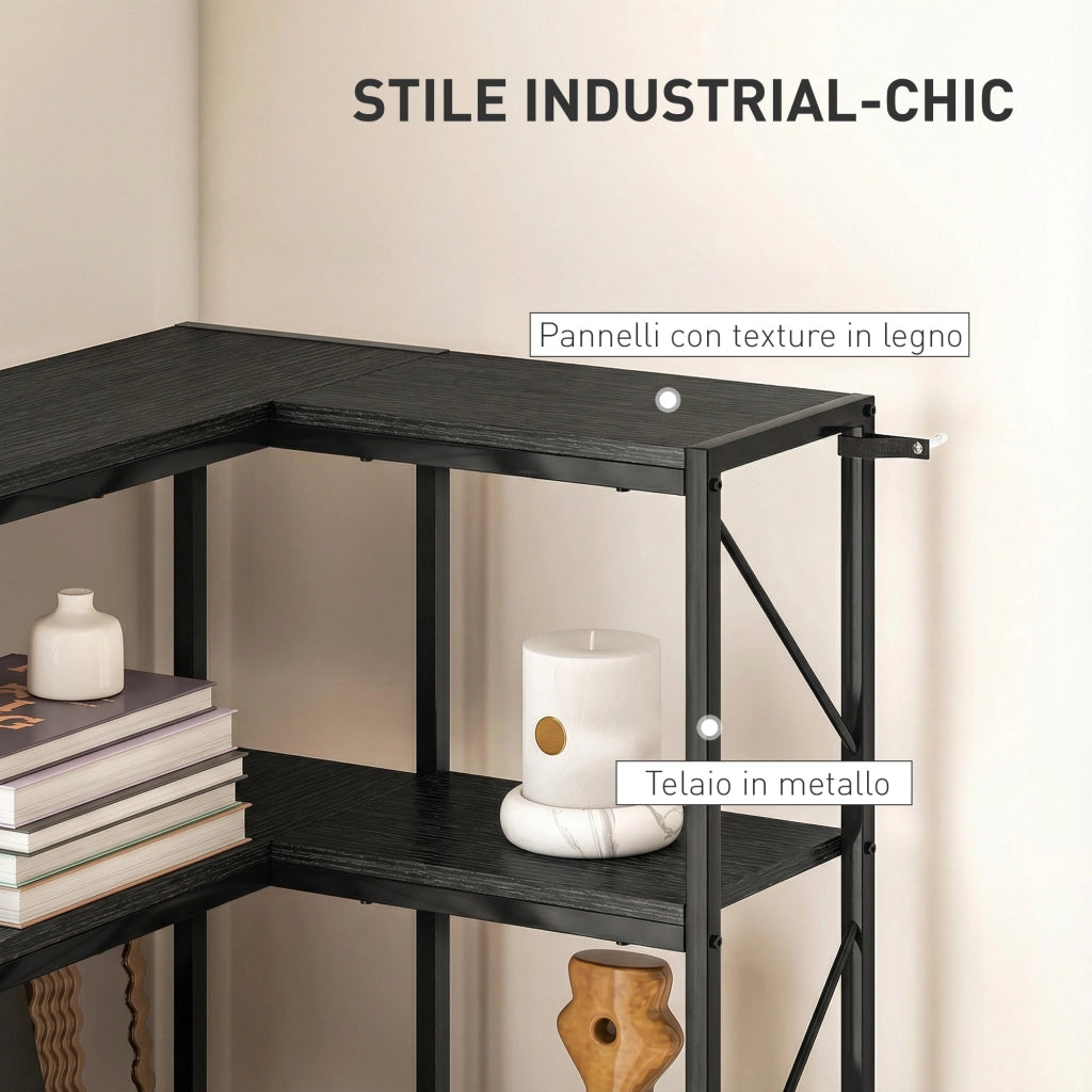 Libreria Angolare Scaffale Industriale 7 Ripiani ¨C zephmum ¨C Effetto Legno Nero