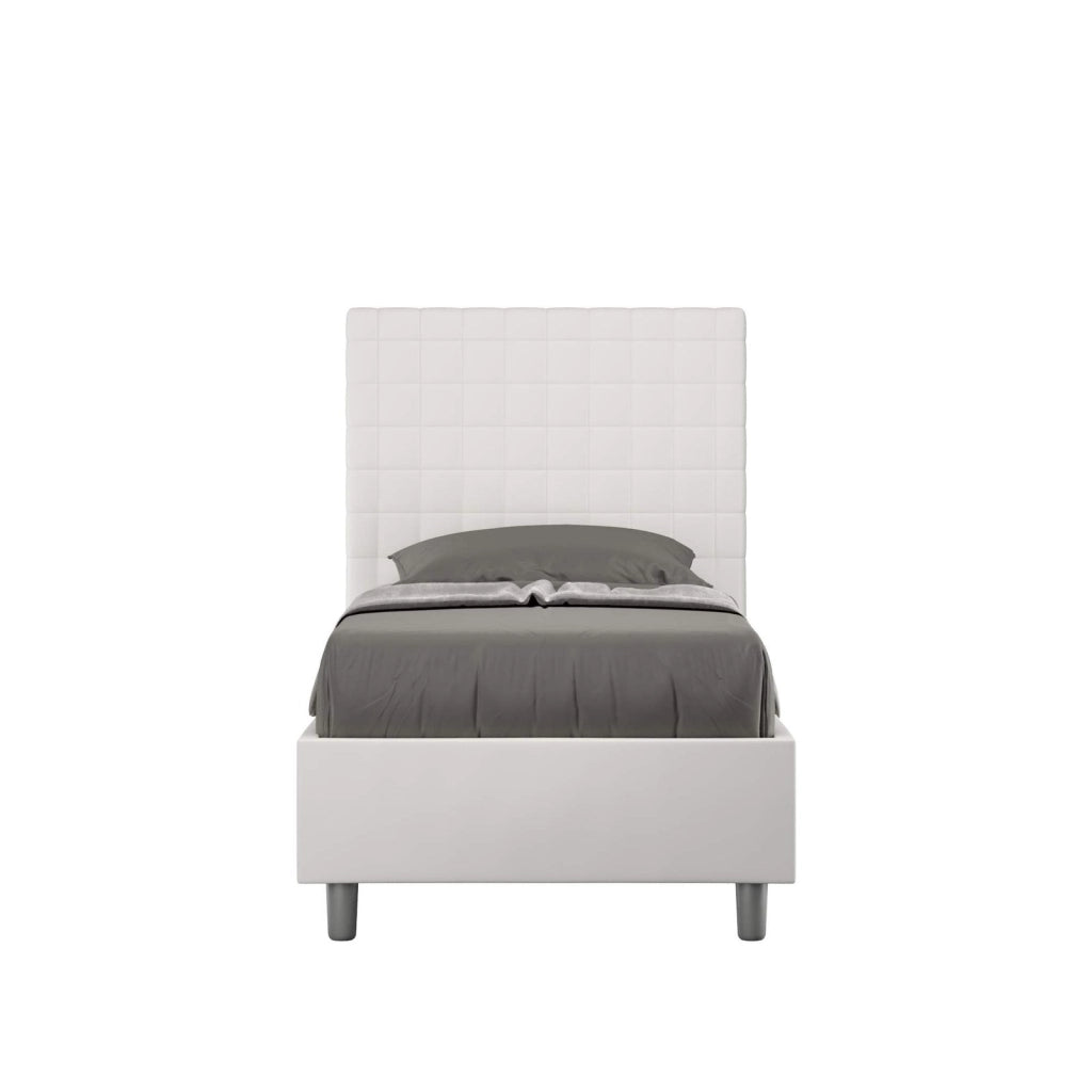 Letto singolo con rete imbottito 90x190 similpelle bianco Sunny