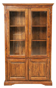 Biscottini Vetrina Country in legno massello di tiglio finitura noce L120xPR37xH197 cm. Made in Italy