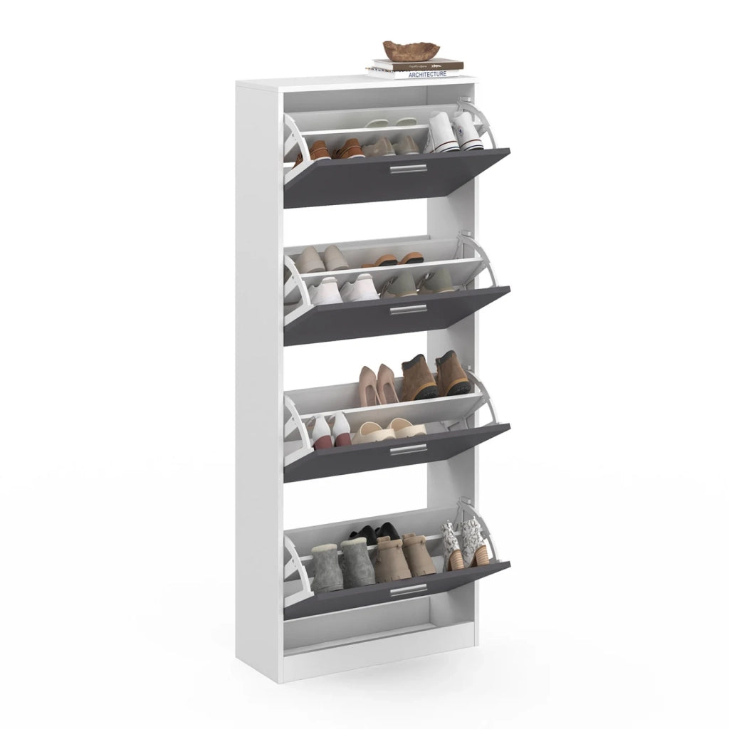 IDMarket - Scarpiera KLARK bianca a 4 ante grigio chiaro