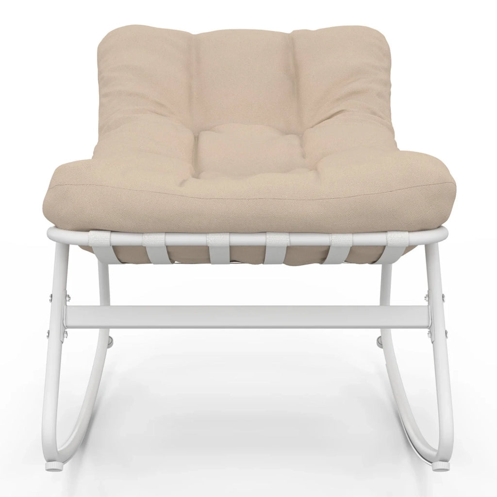 IDMarket - Set di 2 sedie a dondolo da giardino ARONA, bianche con cuscini beige