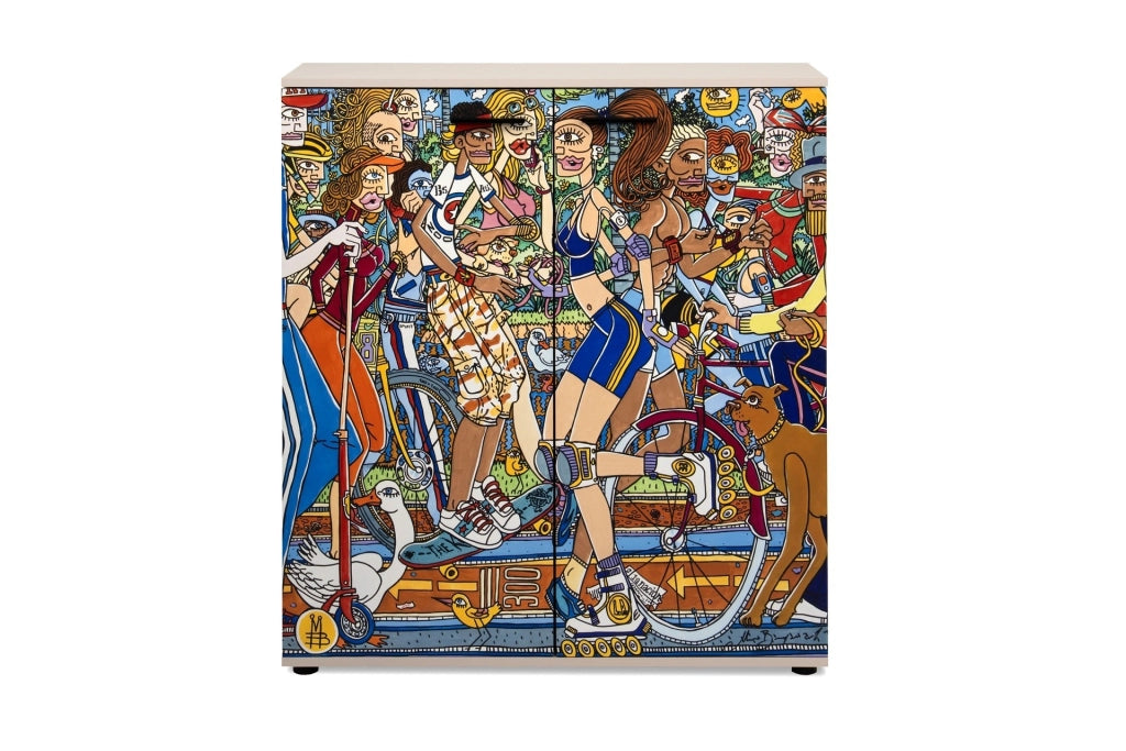 Scarpiera Move con 2 ante battenti decorate By Mauro Bergonzoli in stile pop art e 12 ripiani interni