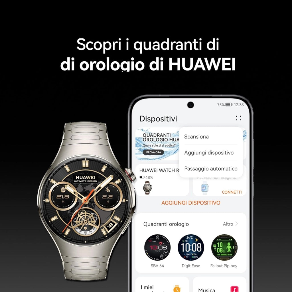 HUAWEI WATCH 5, 46mm Smartwatches, Tecnologia Multi-sensing X-TAP, SpO2 dal Polpastrello, Health Glance, eSIM, con App ECG, HRV, 30 mesi di Garanzia, Android e iOS, Nero
