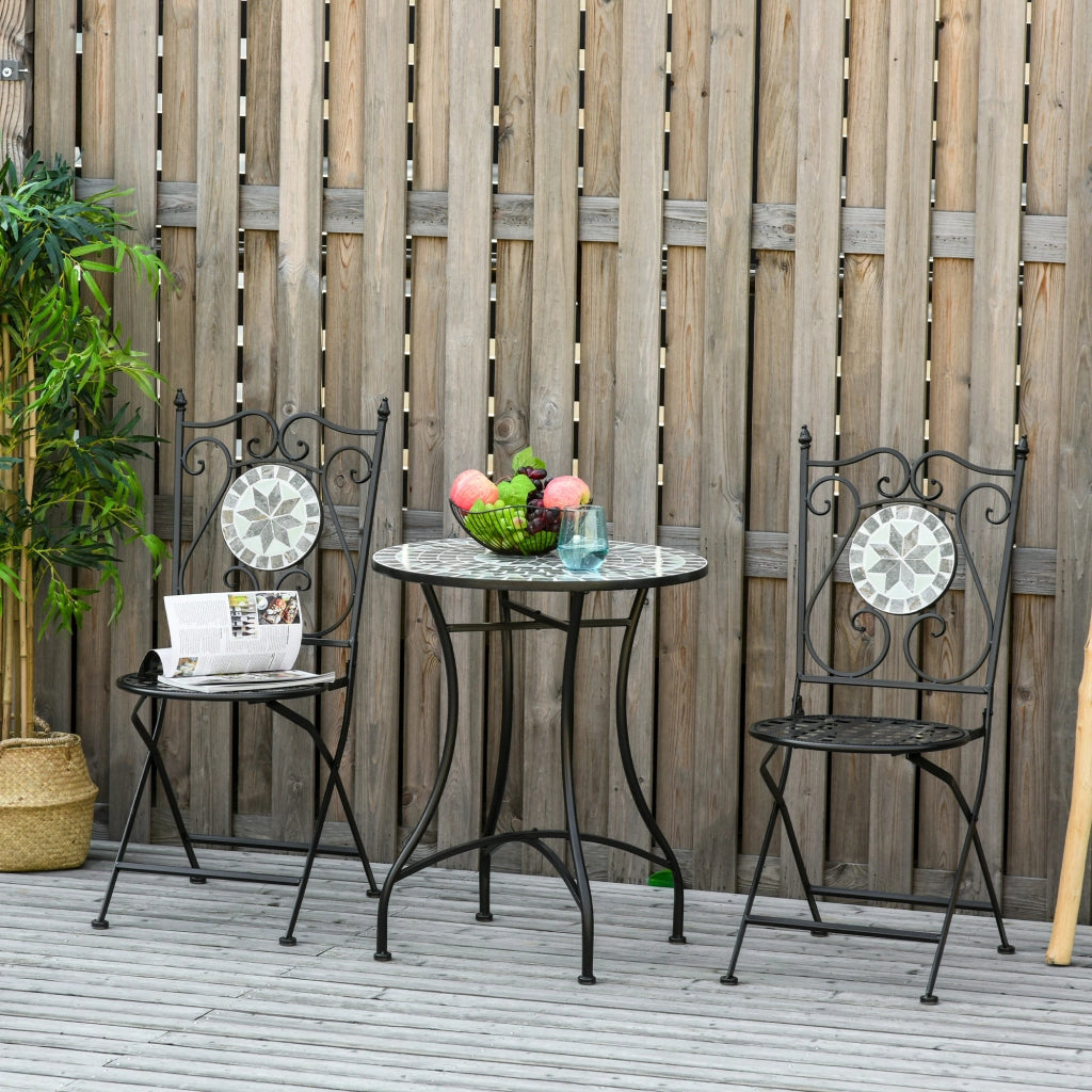 Set da giardino 2 persone ¨C zephmum ¨C tavolo mosaico + sedie pieghevoli metallo multicolore