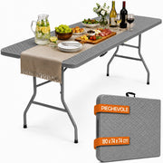 Tavolo Pieghevole Grigio Polyrattan Resistente Tavolino da Esterno 180x74x74cm