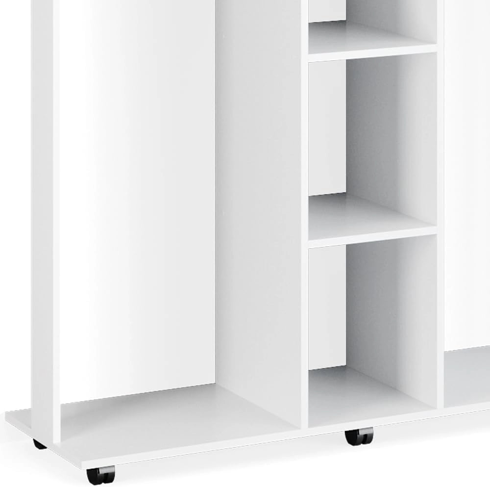 Armadio multifunzione Robbie, Bianco, 130 x 120 cm, su ruote per posizionamento flessibile e facile spostamento