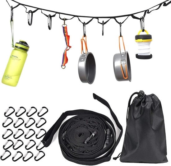 Cavo da campeggio premium 45 metri con grappini e ganci - accessori per tende, campeggio, escursionismo