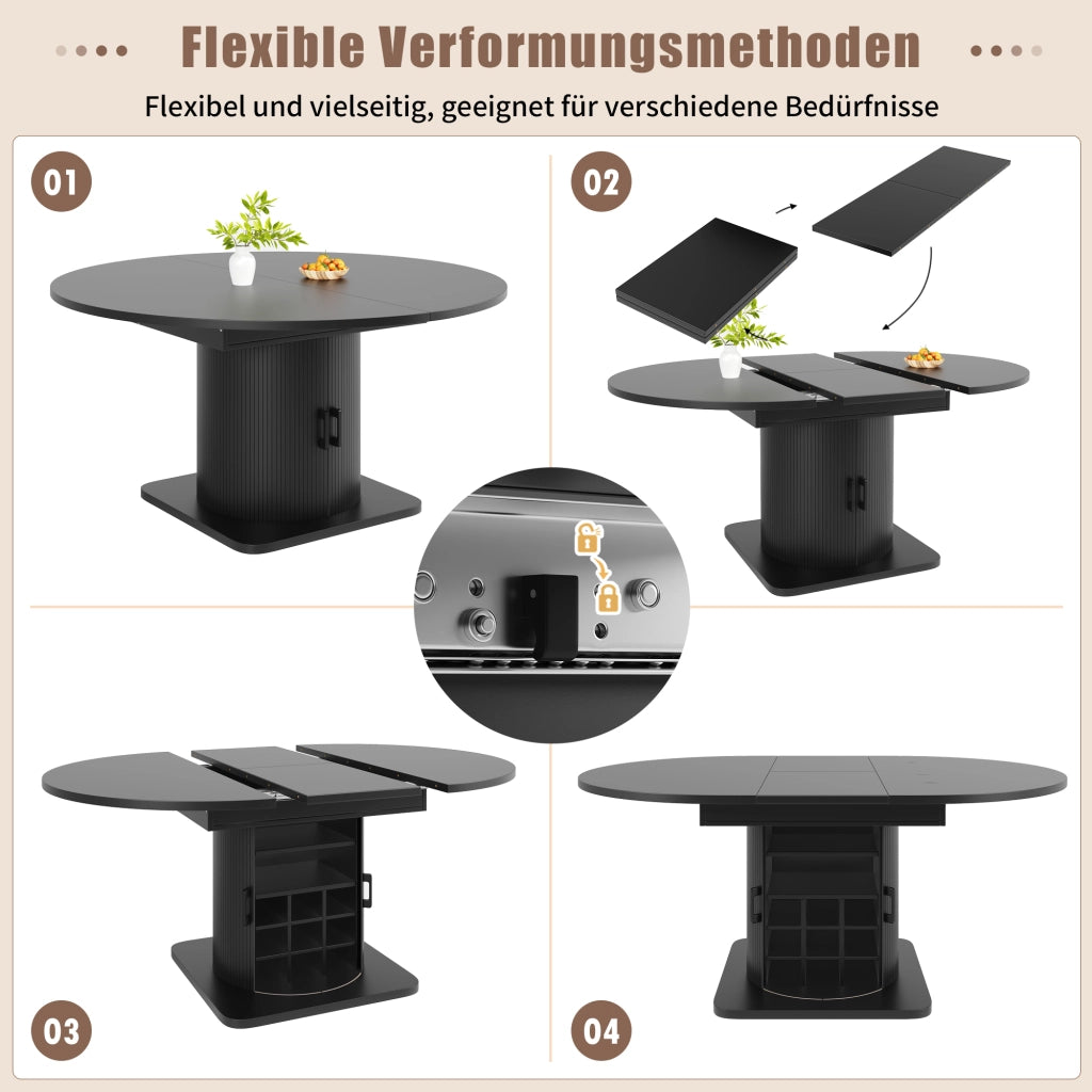 TAVOLO allungabile con vano contenitore 118-158x118x76 cm MDF e metallo Nero