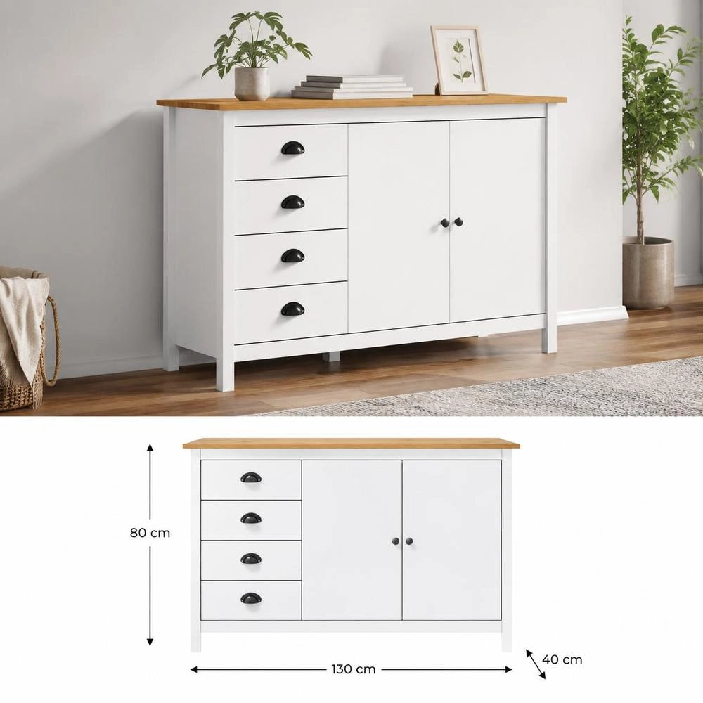 Sideboard Hill White 130x40x80 Cm Solid Pine