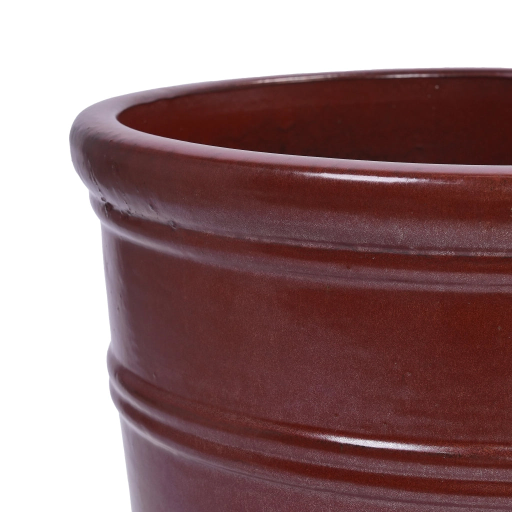 Set di vasi in ceramica artigianali 3 pezzi, rosso bruno lucido, Ø 40,5/32/24 cm