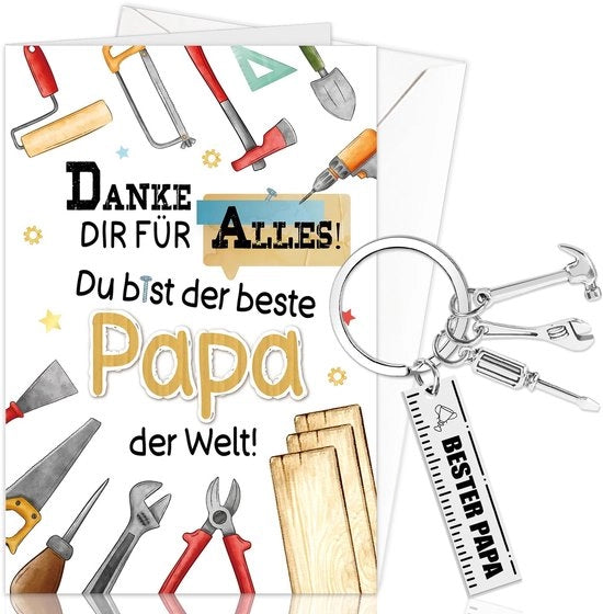 Regalo per Papà - Carta di auguri con busta - Chiave da parete - Regalo per il Giorno del Papà - Gadget per l'uomo - Idee regalo per donne