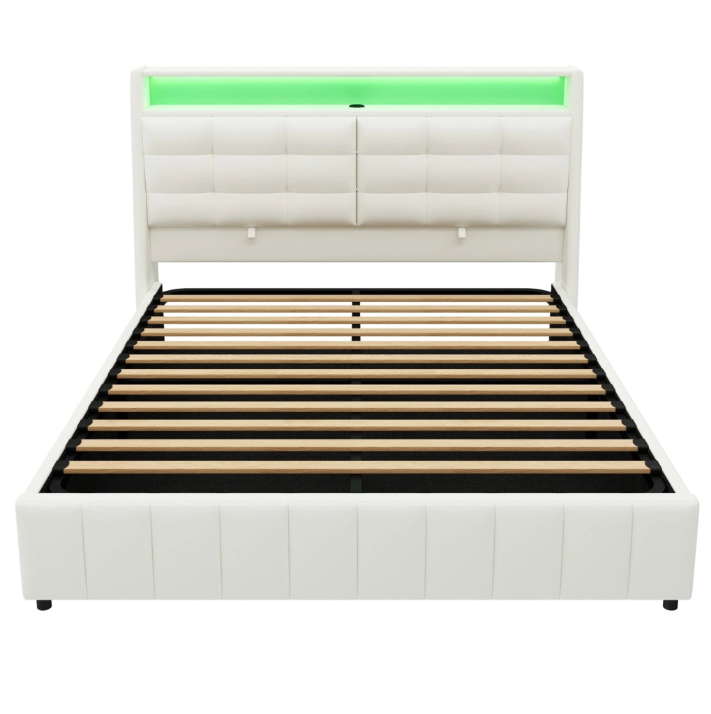 Letto piattaforma 160x200 con LED, USB e spazio contenitivo