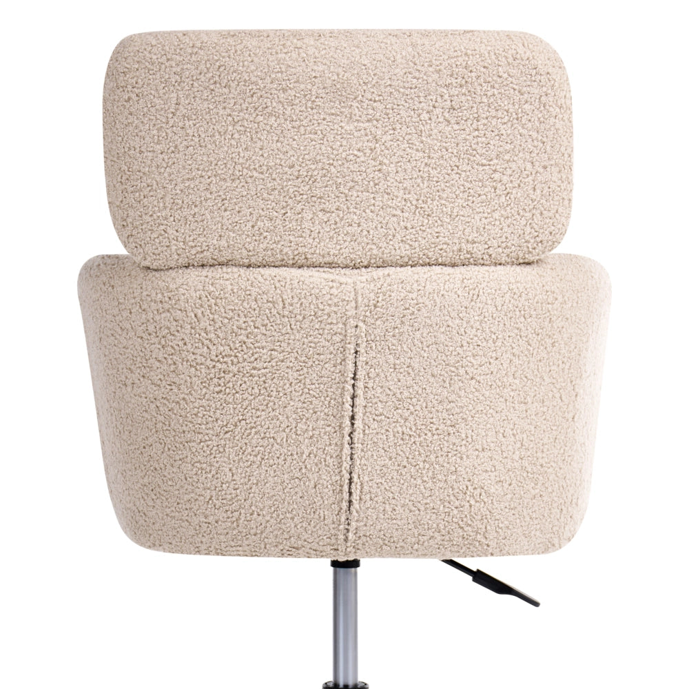 Sedia da Ufficio Girevole in Bouclé Beige Chiaro con Altezza Regolabile
