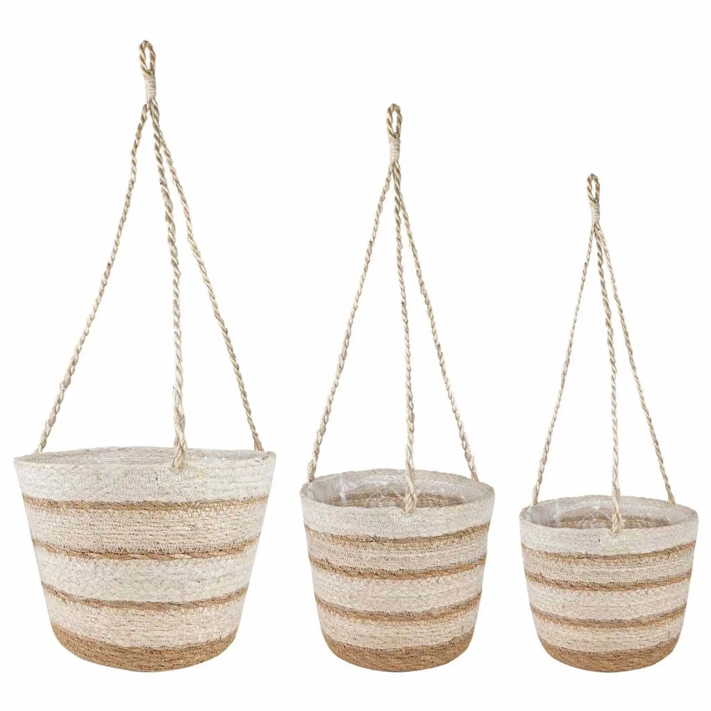 Cesti per piante in erba marina 3 pcs Naturale, Bianco e Beige 42012253