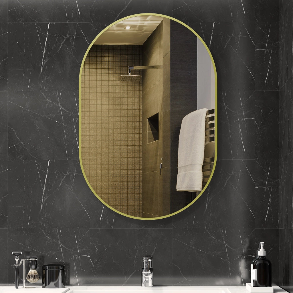 Specchio da Bagno Ovale con Cornice Alluminio ¨C zephmum ¨C Dorato 60x90 cm