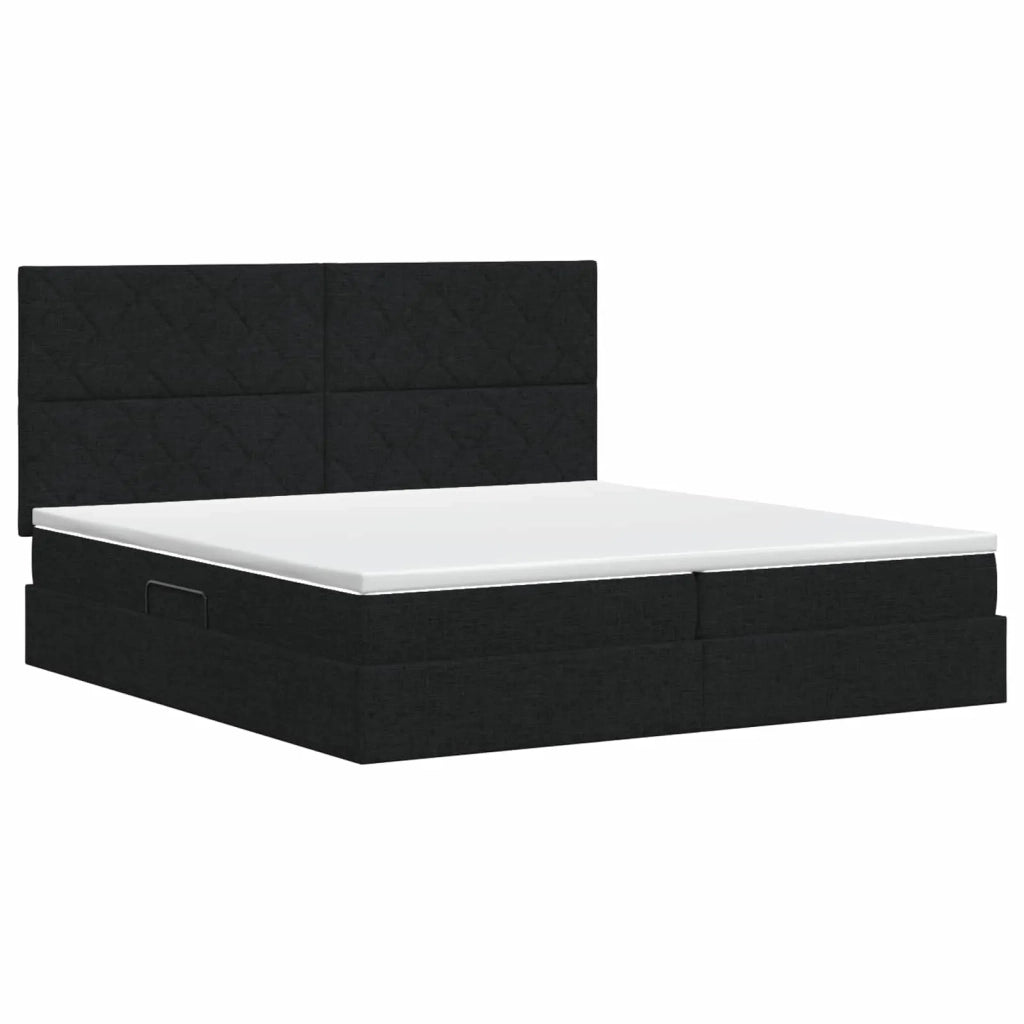 Letto con contenitore e materasso Nero 200 x 200 cm Tessuto 3459590