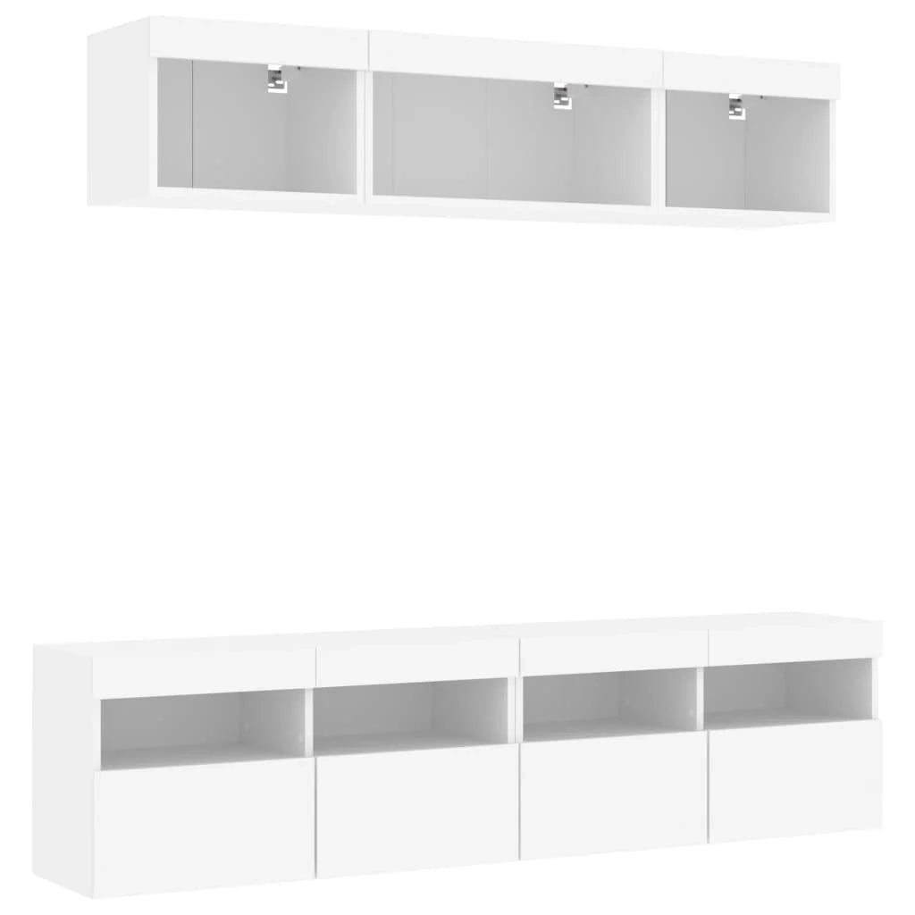 Mobile TV multimediale mensola TV credenza TV sala da pranzo soggiorno camera da letto con LED 5 pezzi legno ingegnerizzato bianco 02_0029378