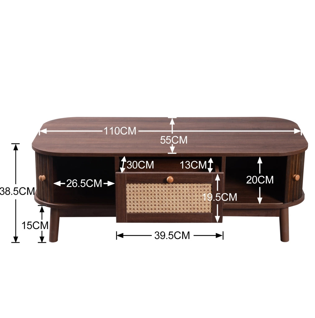 Tavolino da caffè 110x55x38;5 cm con cassetti e ante in MDF; naturale
