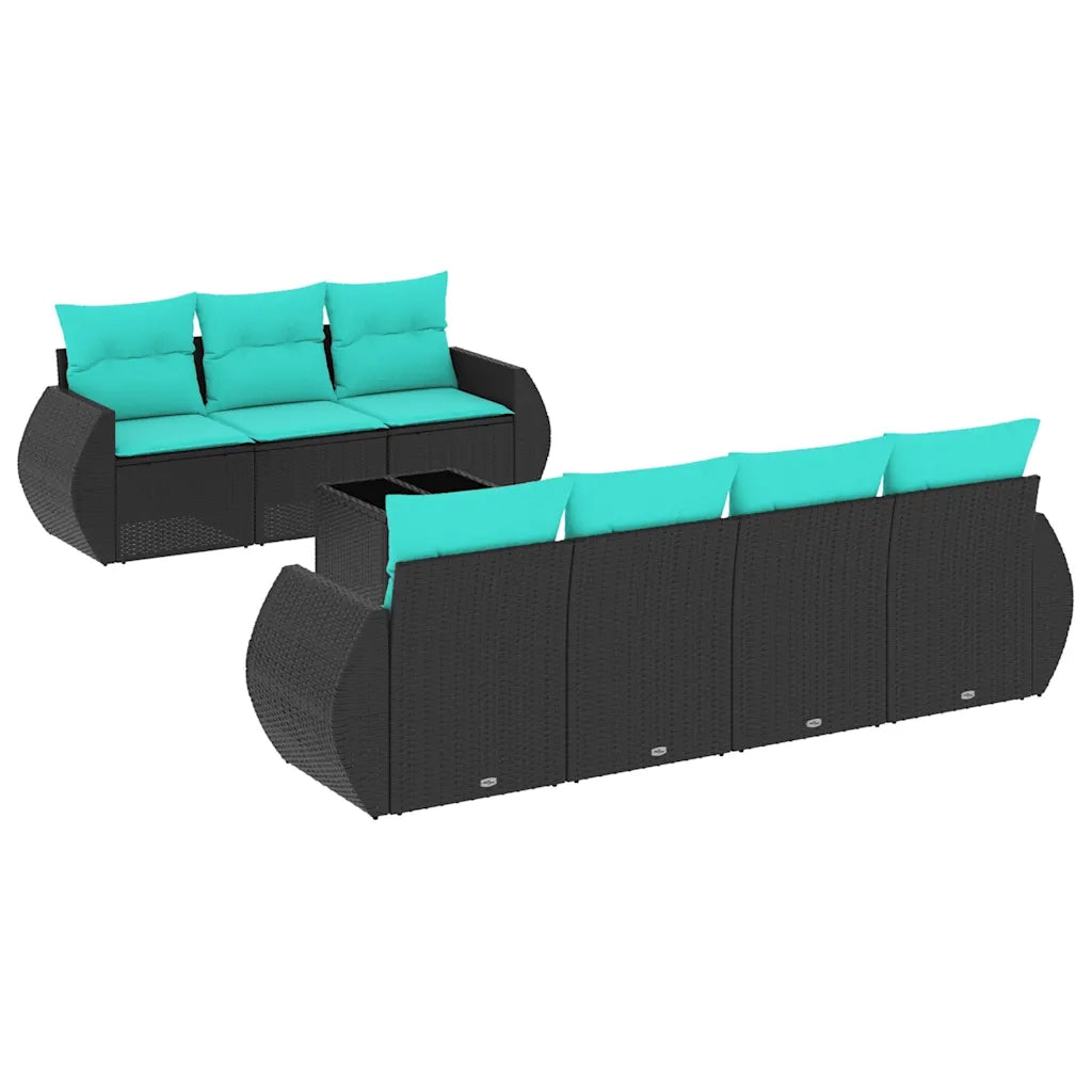Set Divani da Giardino 8 pz con Cuscini Nero in Polyrattan 3221126