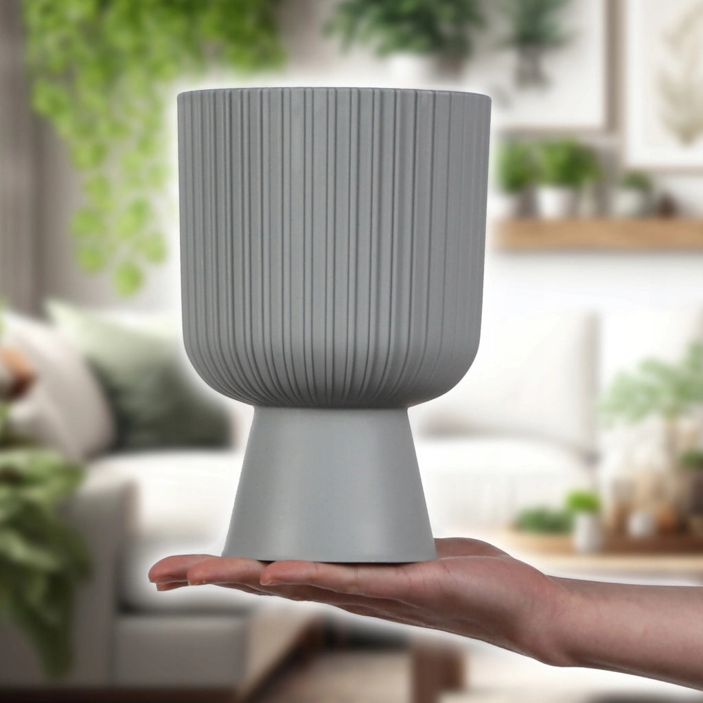 Vaso da fiori KADAX, vaso per fiori, da giardino, con coperchio in plastica, 14 cm, supporto per fiori, grigio