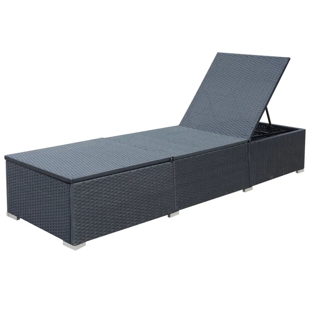 Lettino Prendisole con Cuscino in Polyrattan Nero 44405
