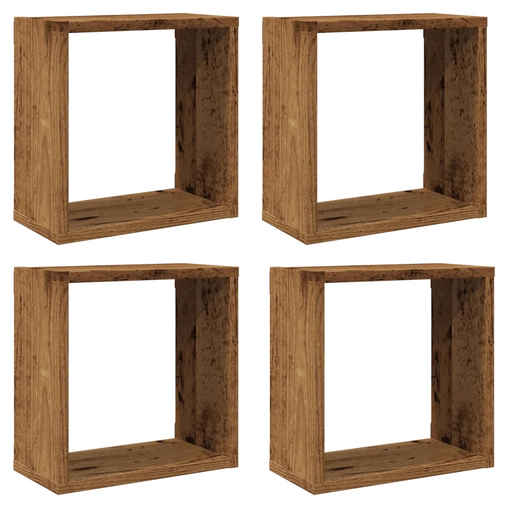Mensole Parete a Cubo 4 pz Legno Vecchio 30x15x30 cm Truciolato