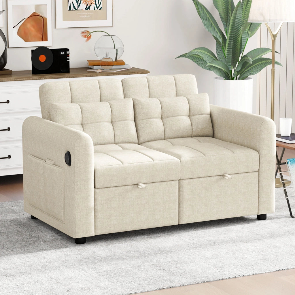 DIVANO LETTO 3-in-1 con schienale regolabile 142x85x83 cm beige cotone e lino