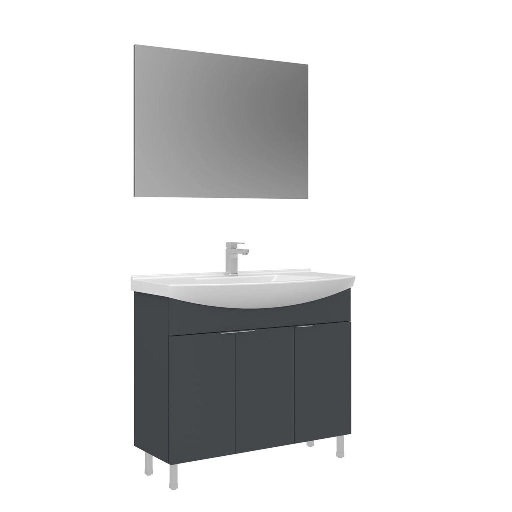 Set mobile lavabo con specchio (2 pezzi) "Purus 100" - 100 x 50 x 83 cm - Antracite opaco