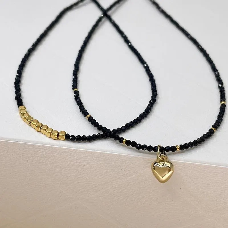 Collana a doppio strato fatta a mano con perline di cristallo nero, regalo d'amore per Natale e compleanno.
