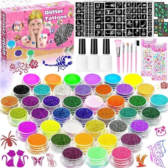Set di glittertatuaggi per bambini - 41 colori glittertatuaggi temporanei