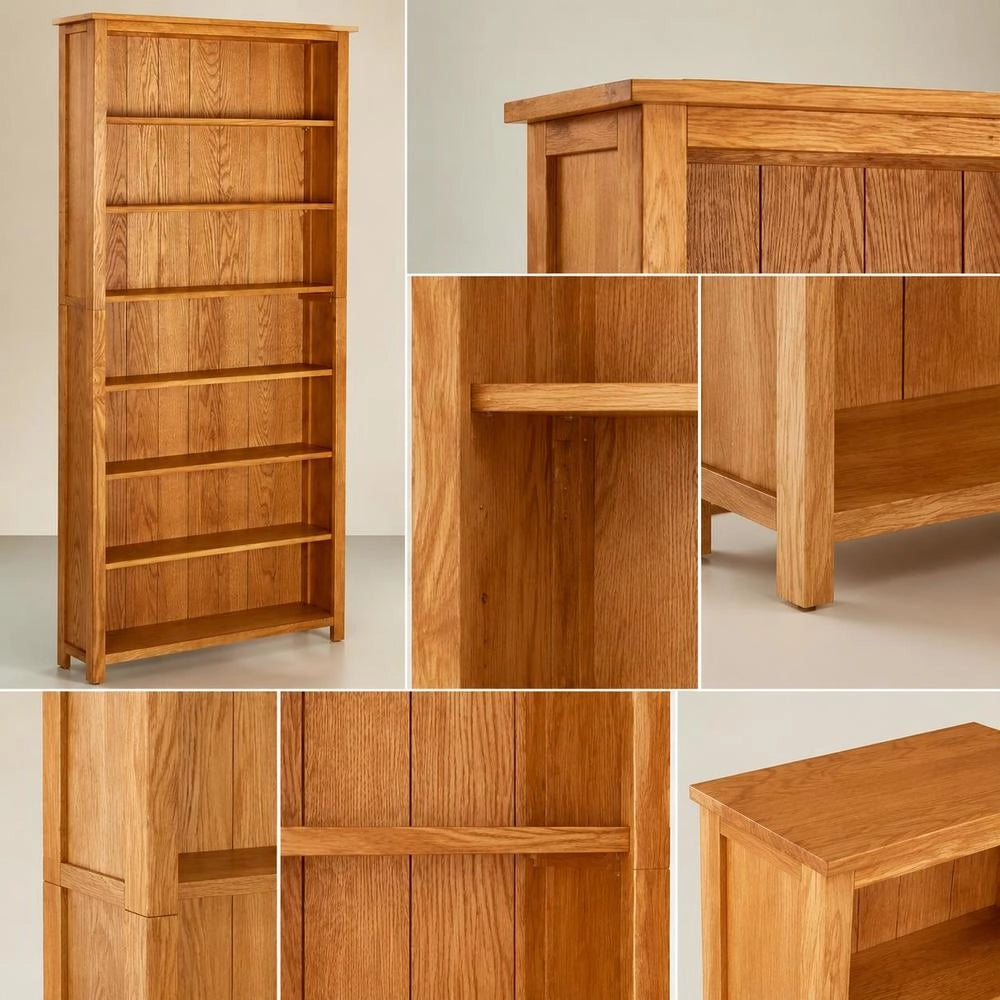 Bookshelf With 7 Compartments, 90x22.5x200 Cm, Solid Oak Wood