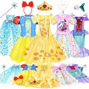 Costume da Principessa 5 pezzi - Abito da Principessa - Cappuccio - Accessori - Scettro/Corona/Collo - Per bambine 3-5 anni - Costume da Divisa