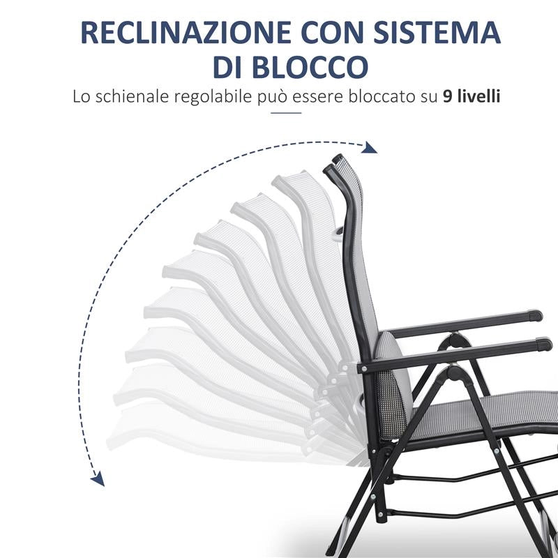 SDRAIO DA GIARDINO ZERO GRAVITY PIEGHEVOLE E RECLINABILE A 9 LIVELLI CON CUSCINO LOMBARE GRIGIO