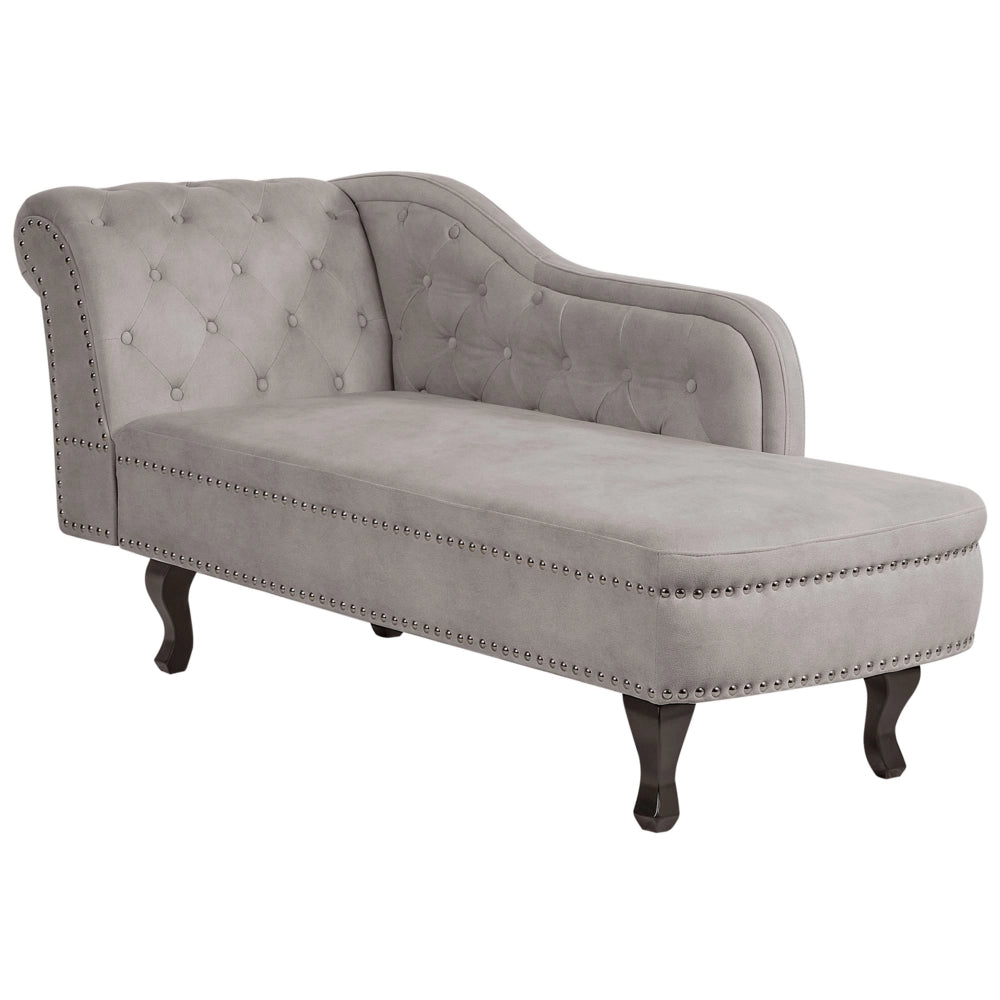 Chaise longue in velluto tortora versione sinistra Con Bottoni stile retrò