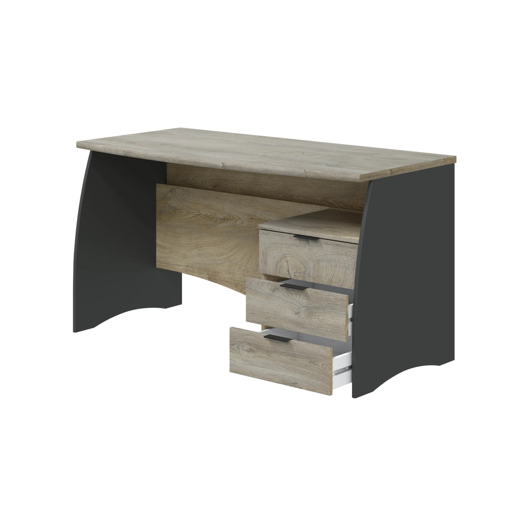Scrittoio Con 3 Cassetti Scrivania Da Studio O Ufficio Mobile Desk Ideale Per Soggiorno E Sala Da Pranzo 136 X 74 X 67 Cm Grigio E Rovere