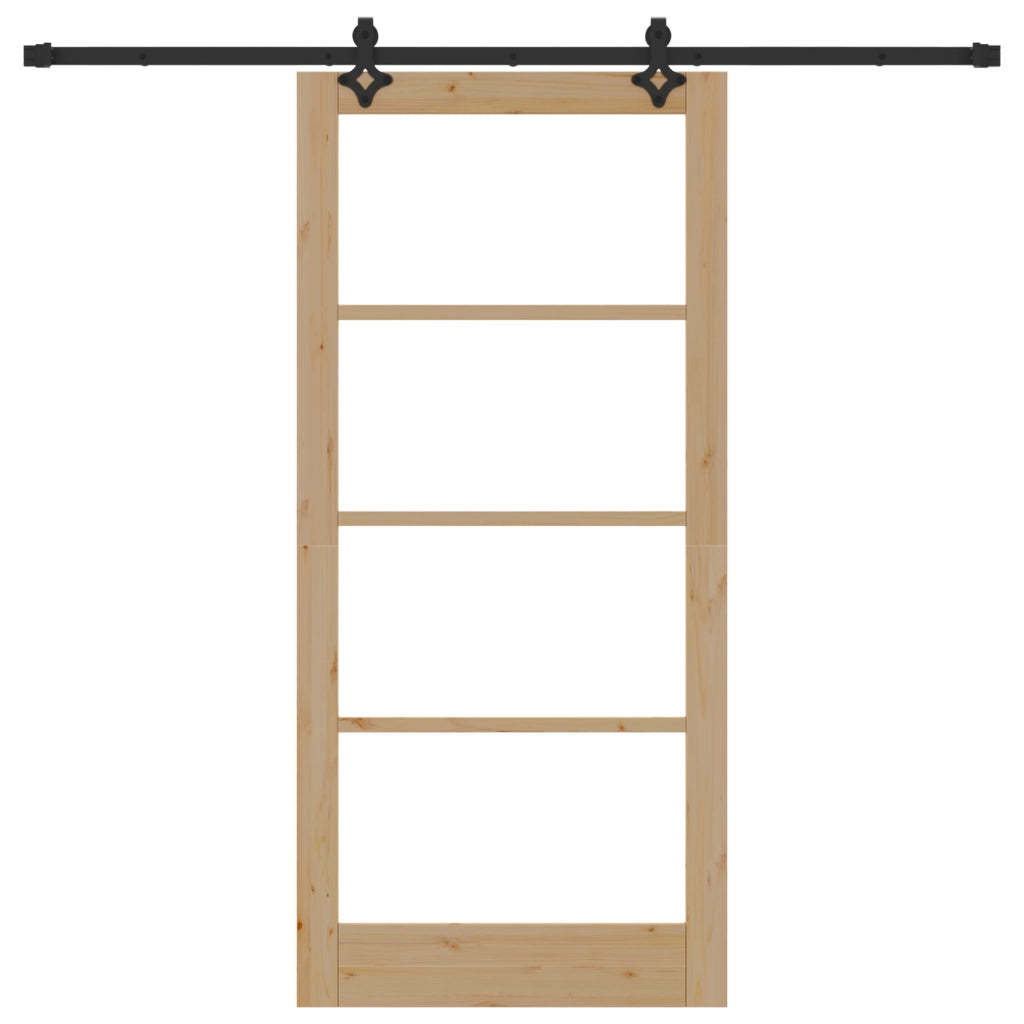 Porta Scorrevole  con Set di Ferramenta 93x202 cm Legno Massello di Pino