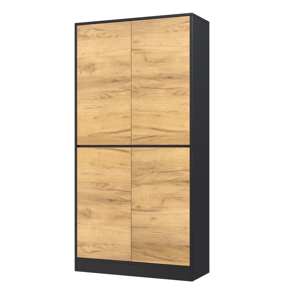 Armadio alto ULEVR 80x35x180 cm con ripiani regolabili e cerniere soft-close, nero e effetto rovere